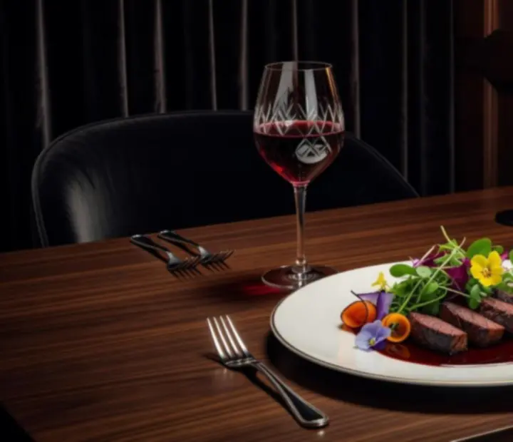 Cinematikusan megvilágított szezonális gourmet fogás elegáns tálalásban